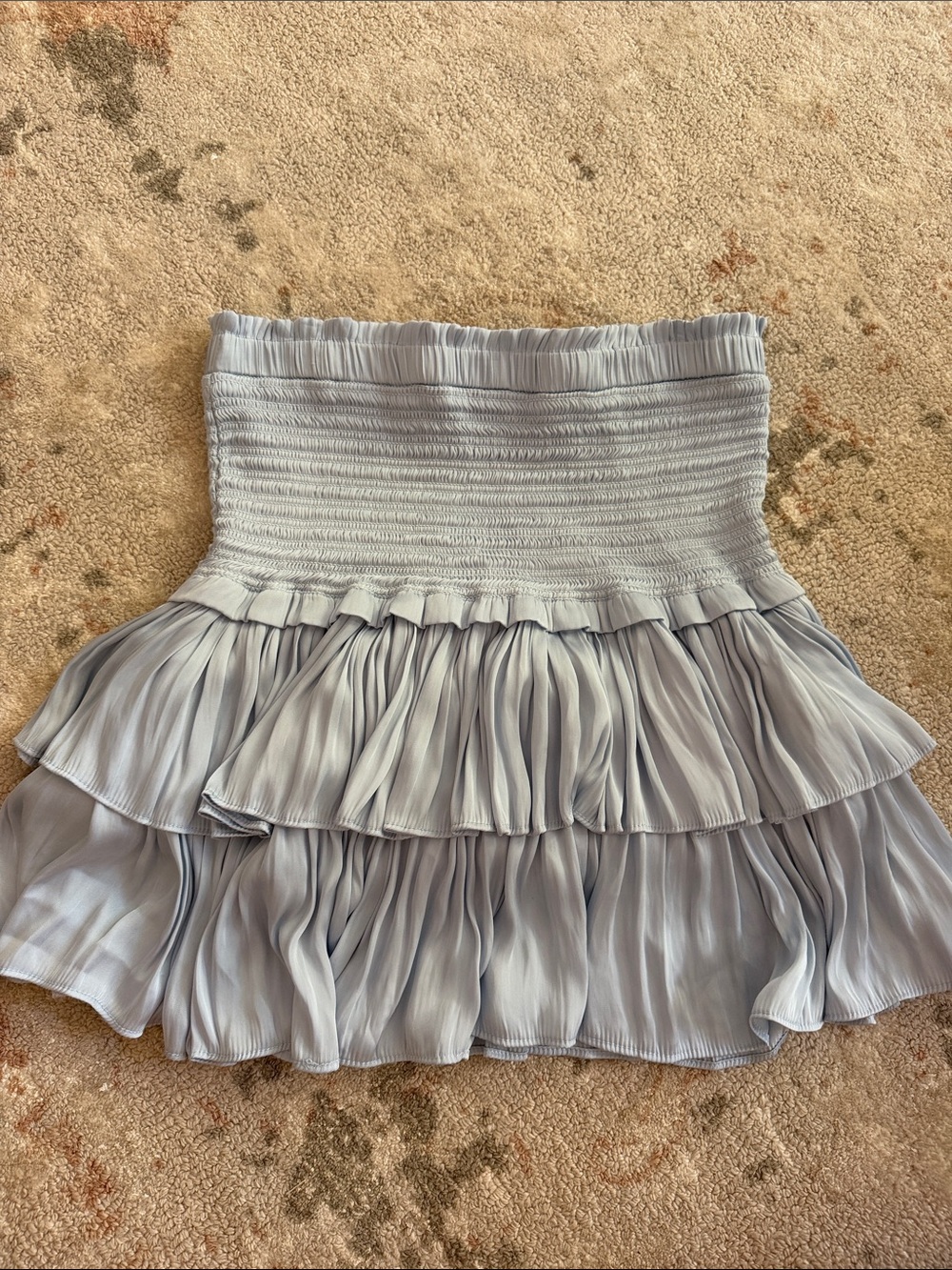 Smocked Tiered Mini Skirt in Pale Blue